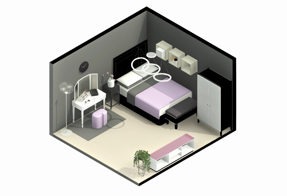 Modelado 3D  de dormitorio juvenil