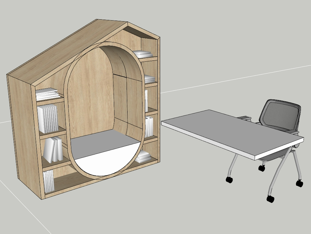 Bücherregal und Schreibtisch mit gepolstertem Sitz
