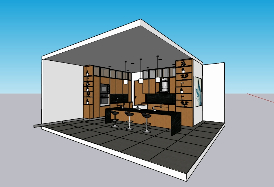 3D-Modell der Kücheneinrichtung und alle Details