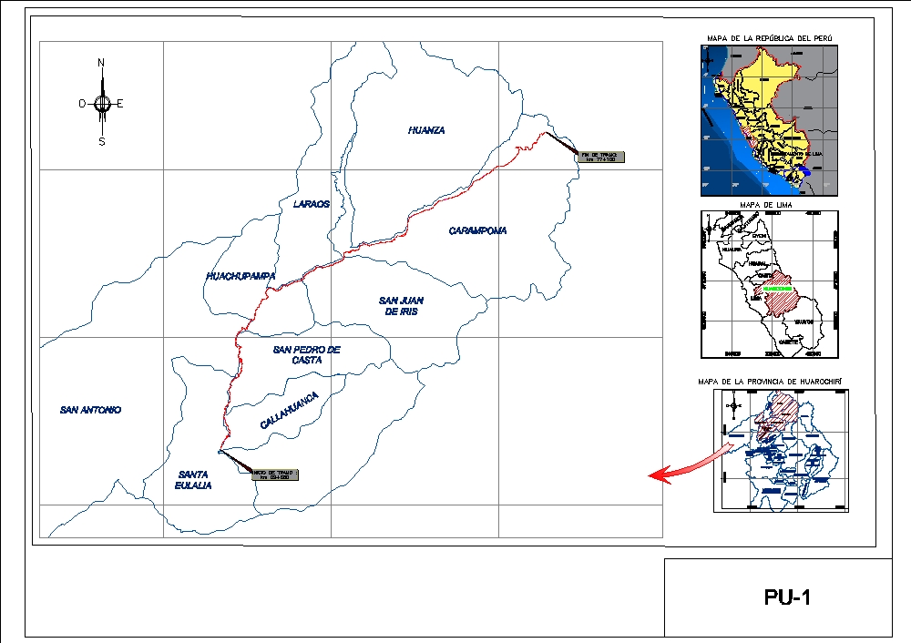 Lage und Lage der Route LM116 - Santa Eulalia Huanza