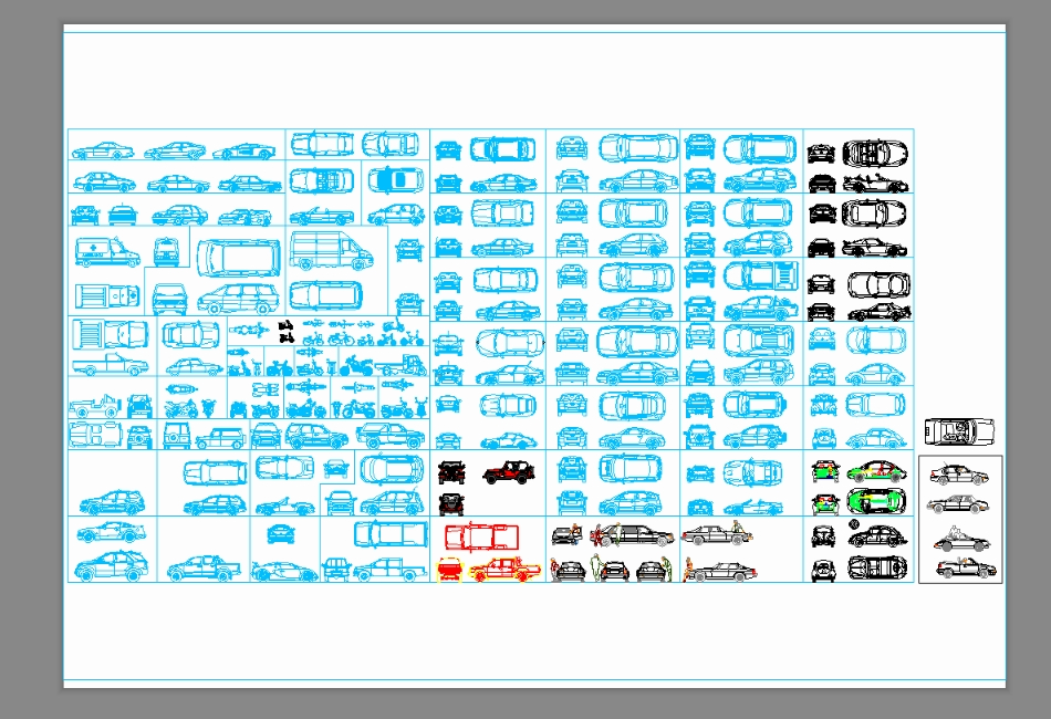 Blocks of various types of cars