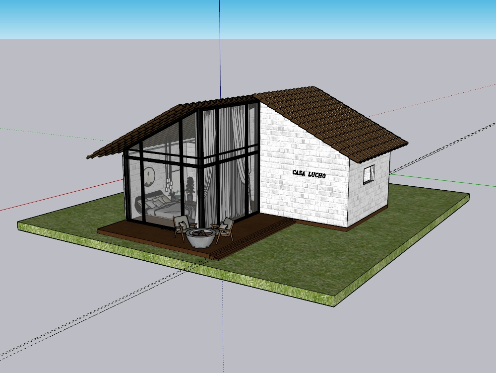 Casa de adobe y tejado 3d