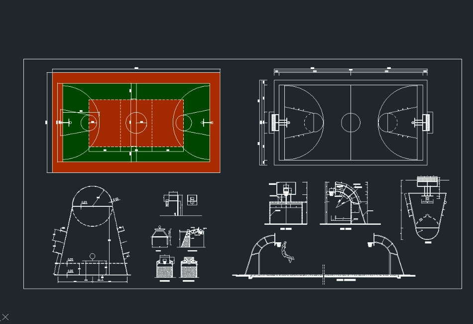 Basketball sports court drawing in AutoCAD | CAD (127.83 KB) | Bibliocad