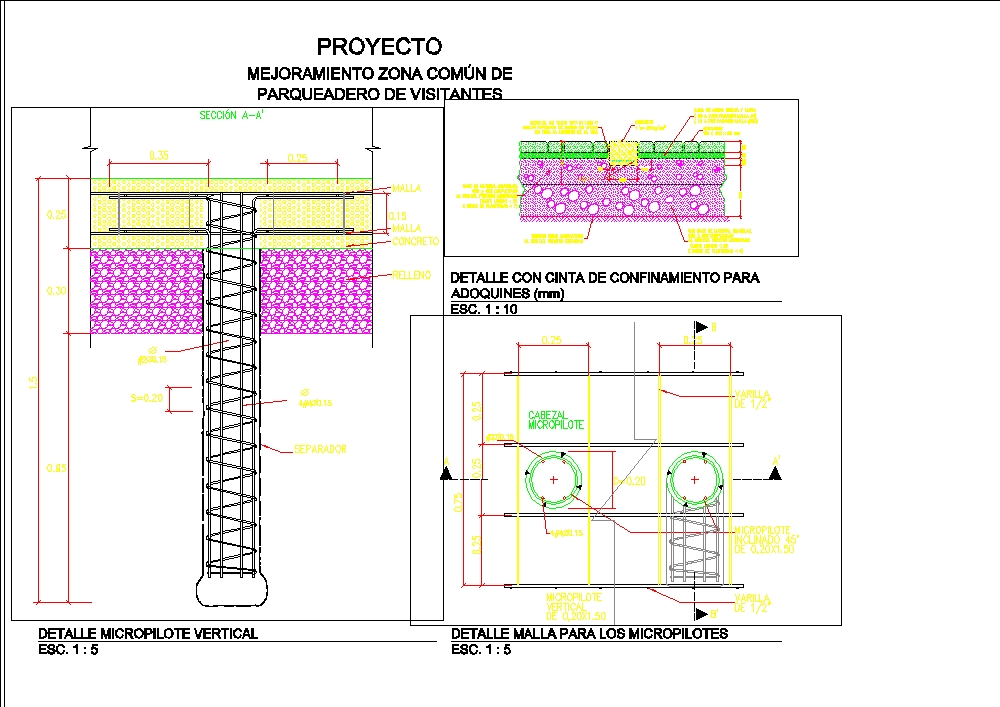 Detalles de pilotes verticales y horizontales