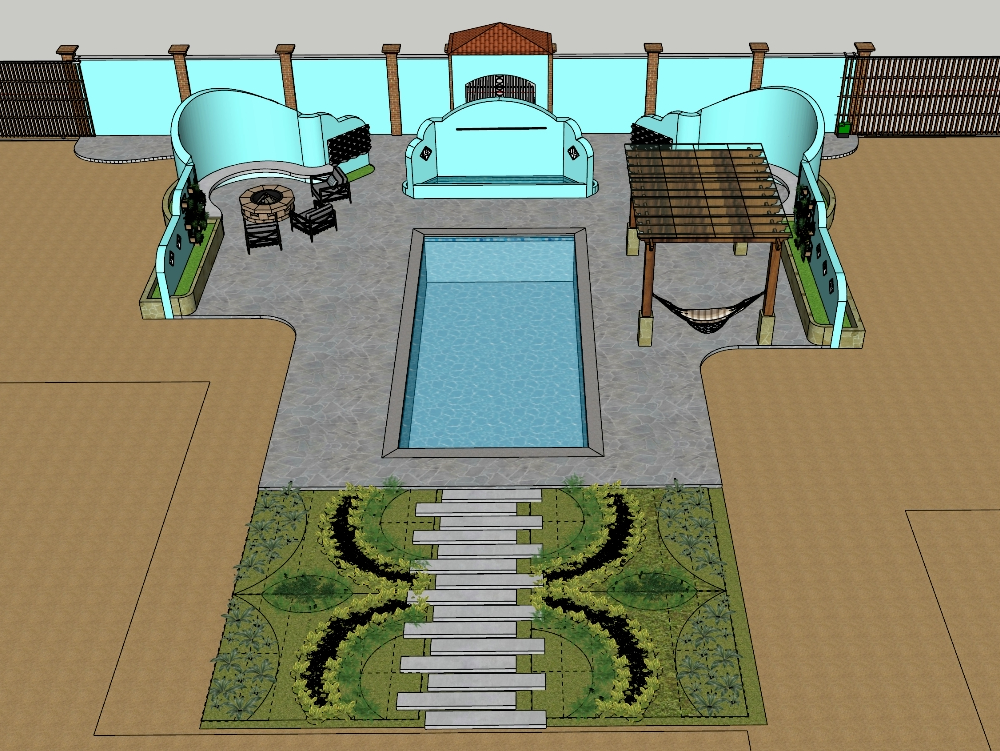 Swimming pool in SKP | Download CAD free (53.6 MB) | Bibliocad