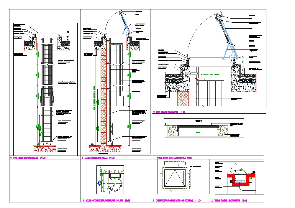 Cage ladder with roof access hatches