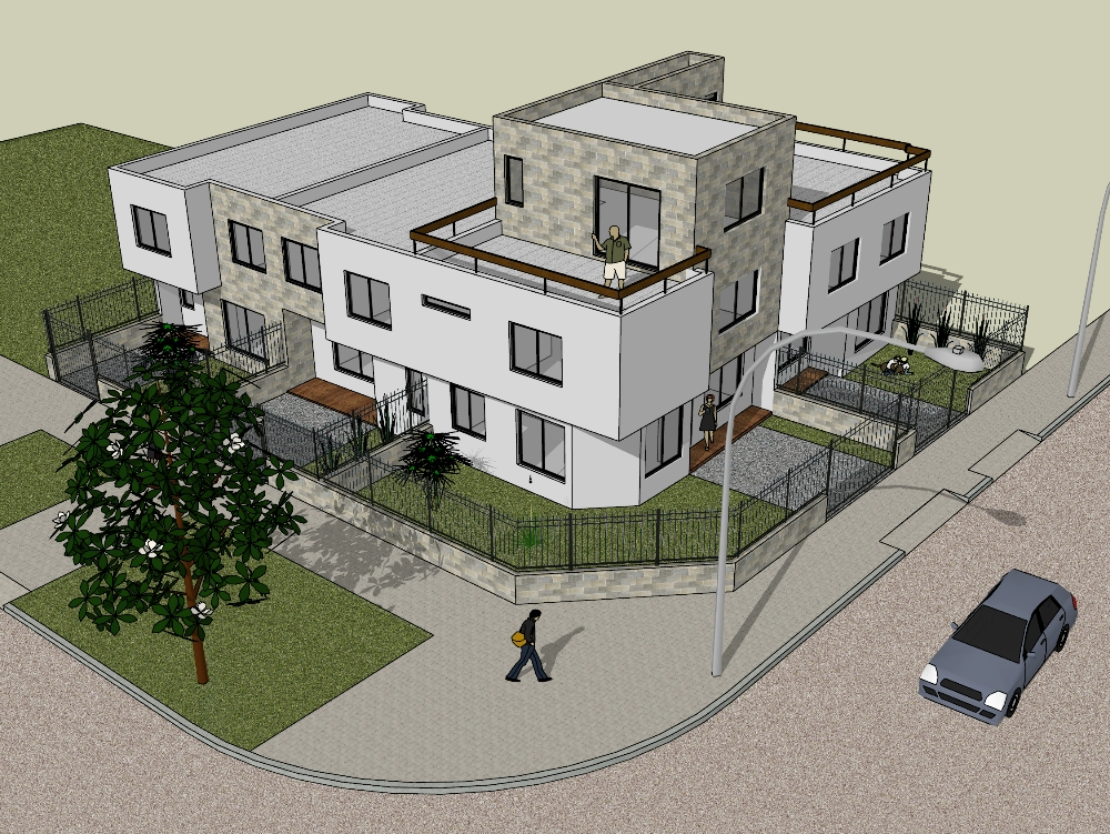 Maisons d'angle à deux étages modèle 3D