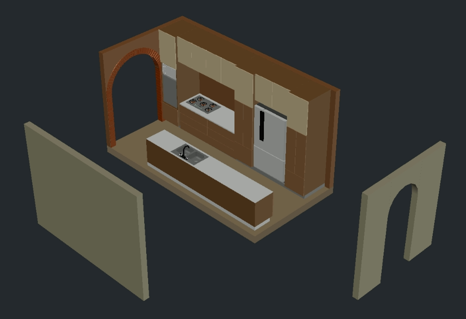 Kitchen model with arch and equipped