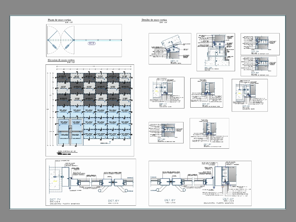 Detalles muro cortina con estructura de aluminio