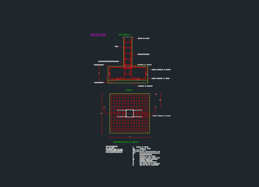 Footing type foundations with reinforcement details