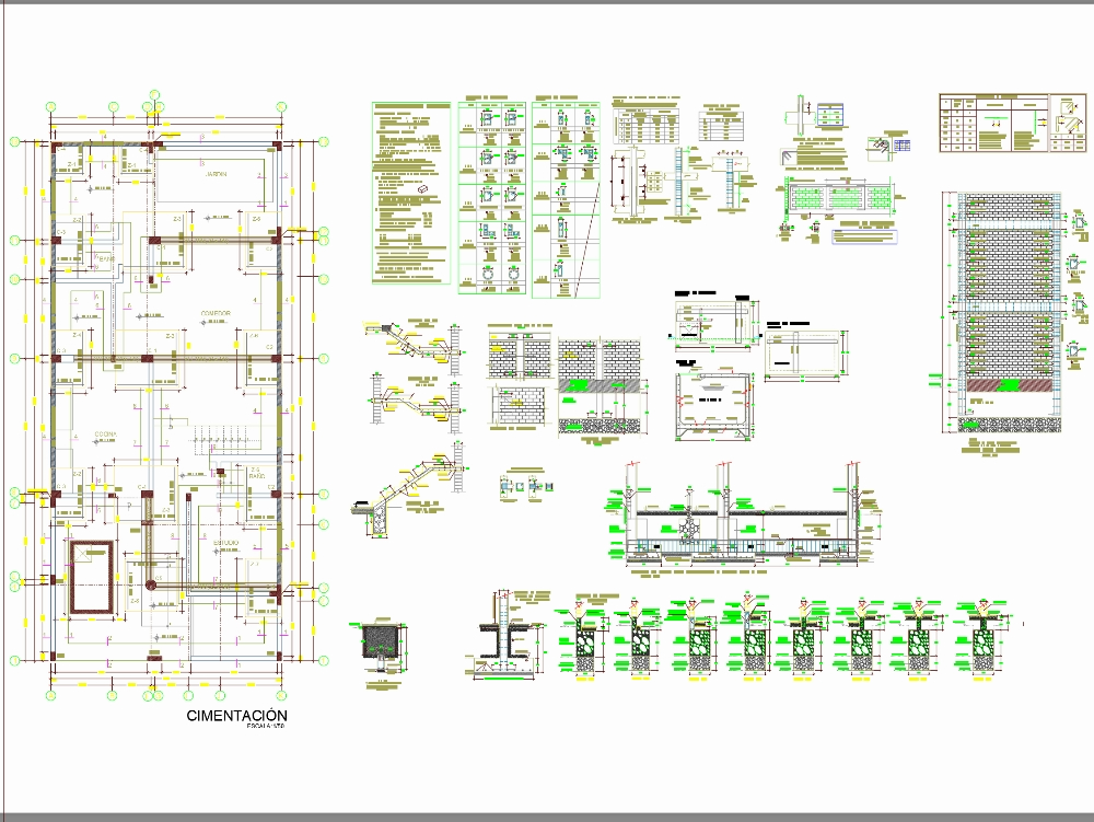 Fundação de construção com planos de montagem