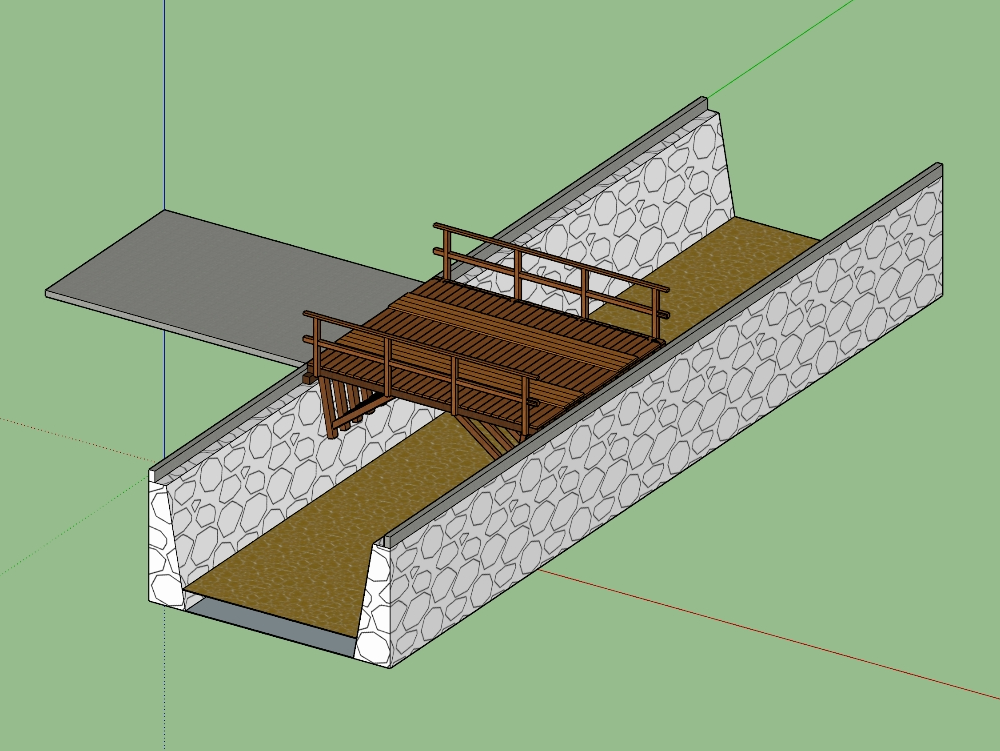 Pont en bois simple avec petite rivière