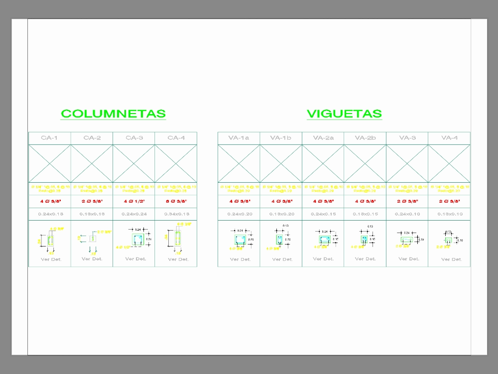 Tableau des colonnes et solives