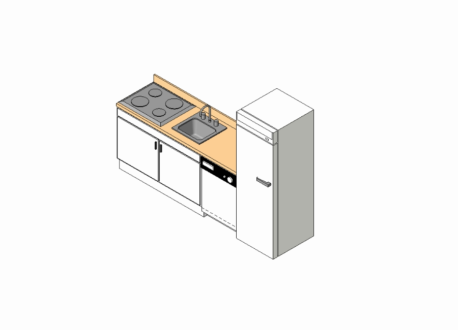 Plantilla de cocina y mueble con refrigerador