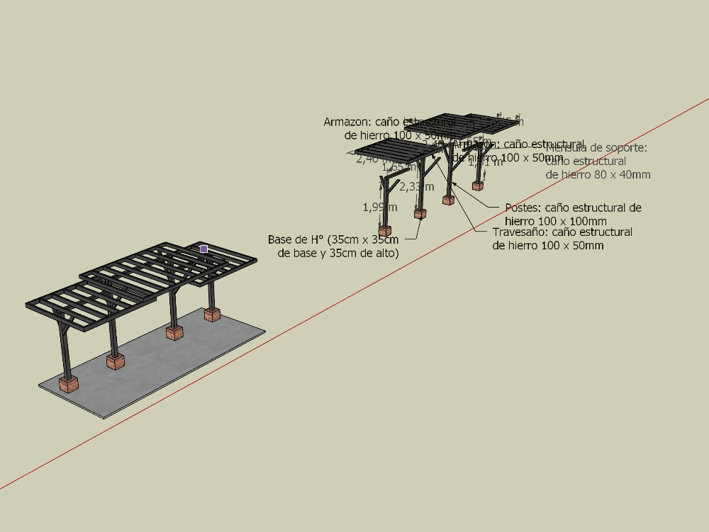 Metal pergola made of structural pipe