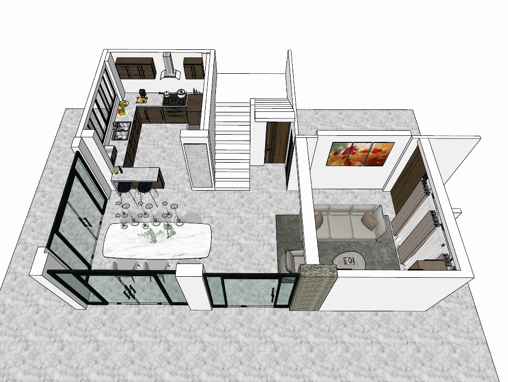 Apartment with dining room, kitchen and living room