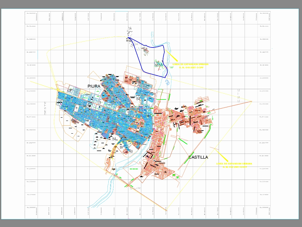 District of Piura and Castilla divided into lots