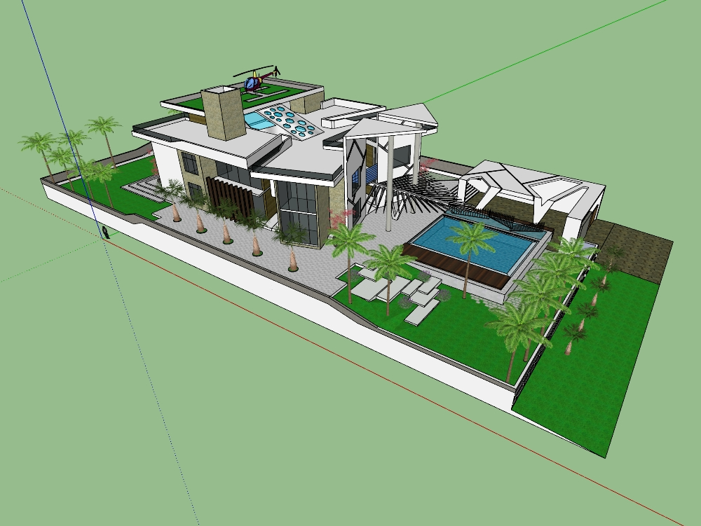 Modern house with pool and helipad