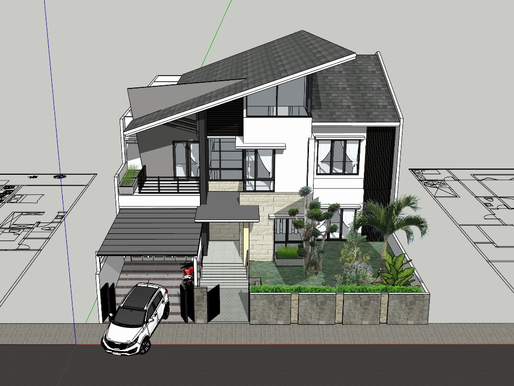 Modernes 2-stöckiges Haus mit Carport