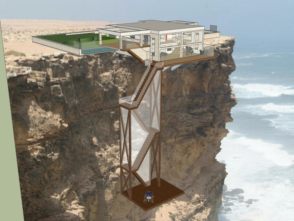 Two-story cliff house with pool