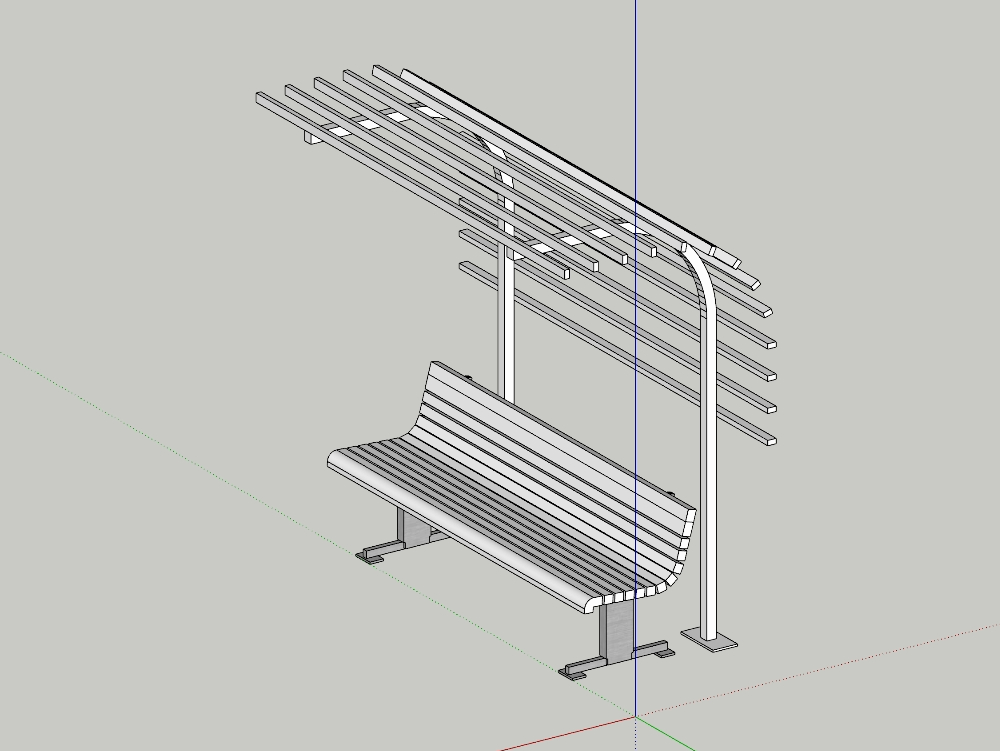 Banca con sombrilla de madera y metal