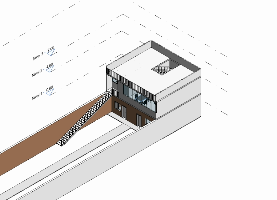 Zweistöckiges Haus mit Eingangsterrasse