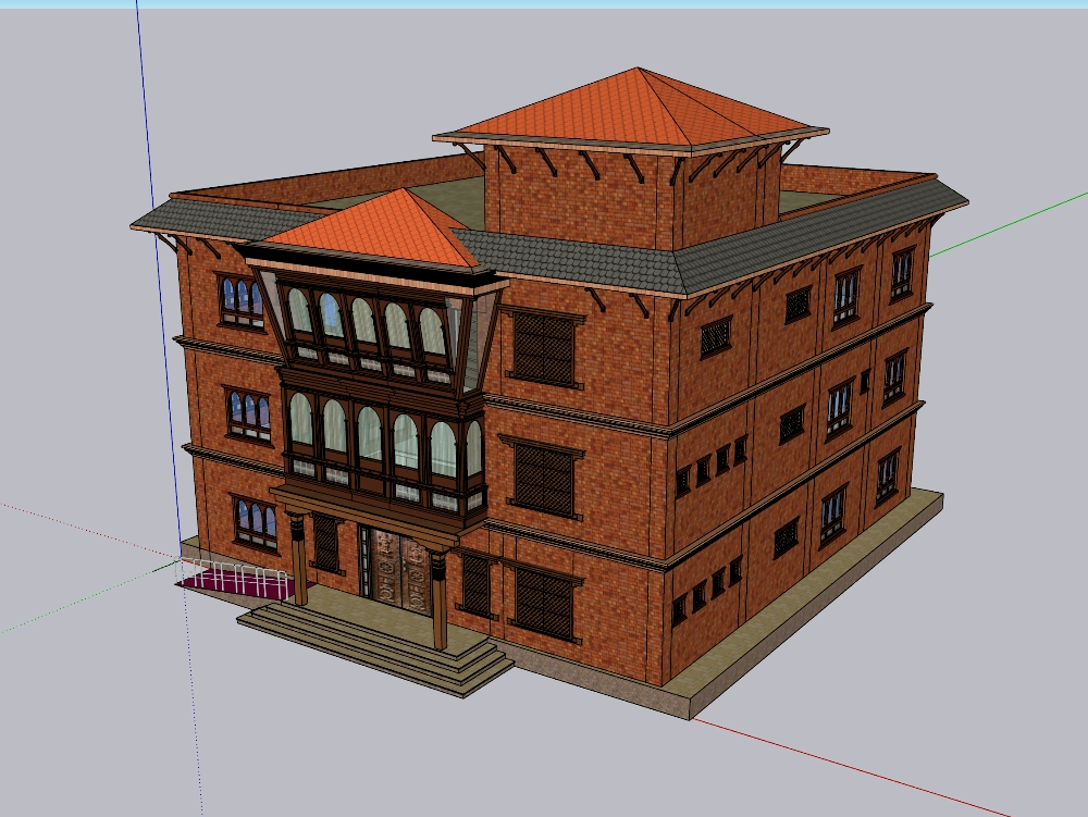 Nepalese building with dachi brick facade