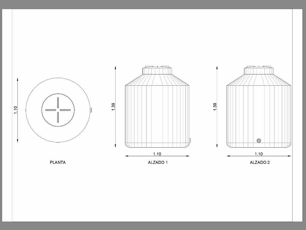 Réservoir de stockage d’eau potable et structure de support.