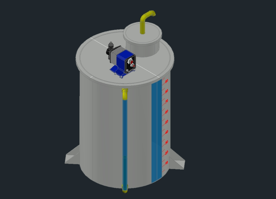 Dosing pump with cylindrical tank.