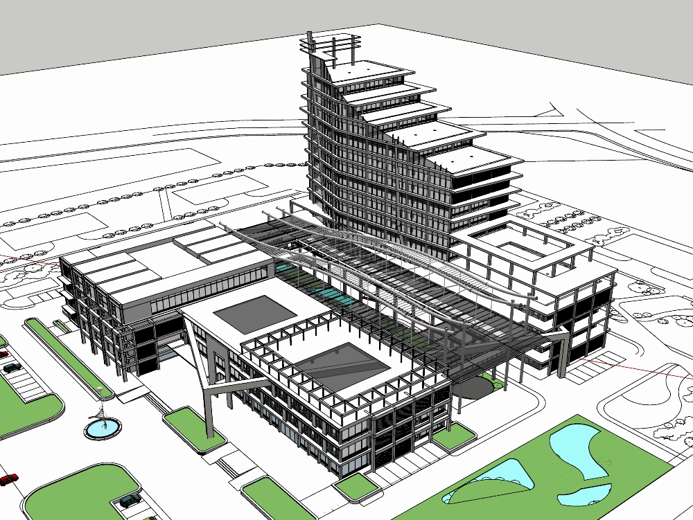 Monochromatic hospital with parking