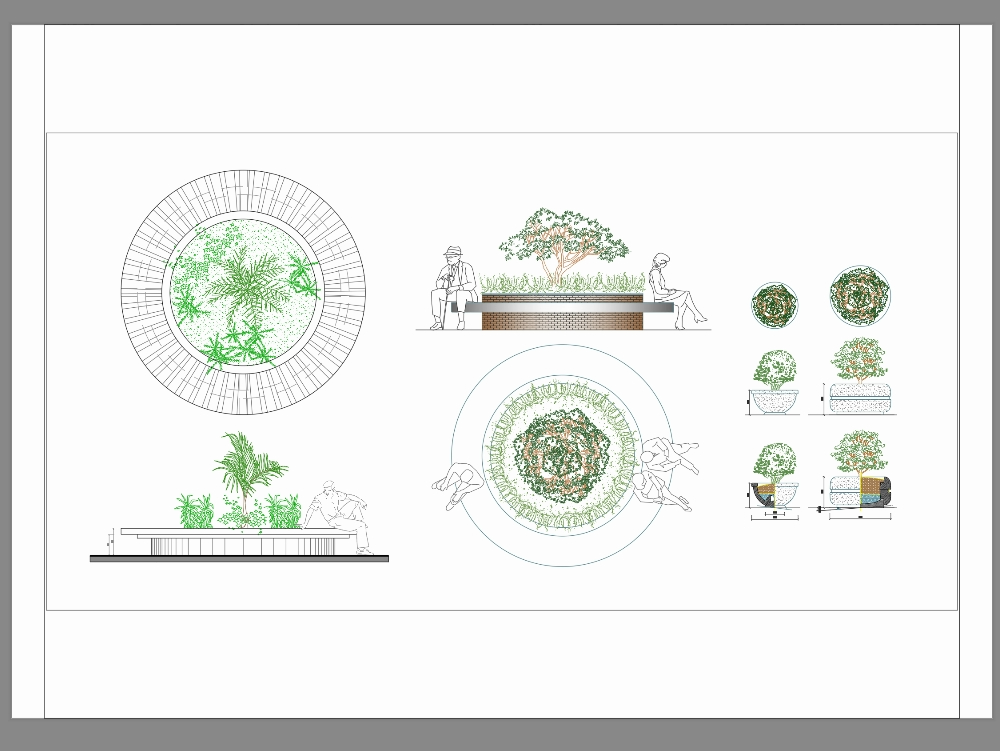 Área de descanso circular para edifício