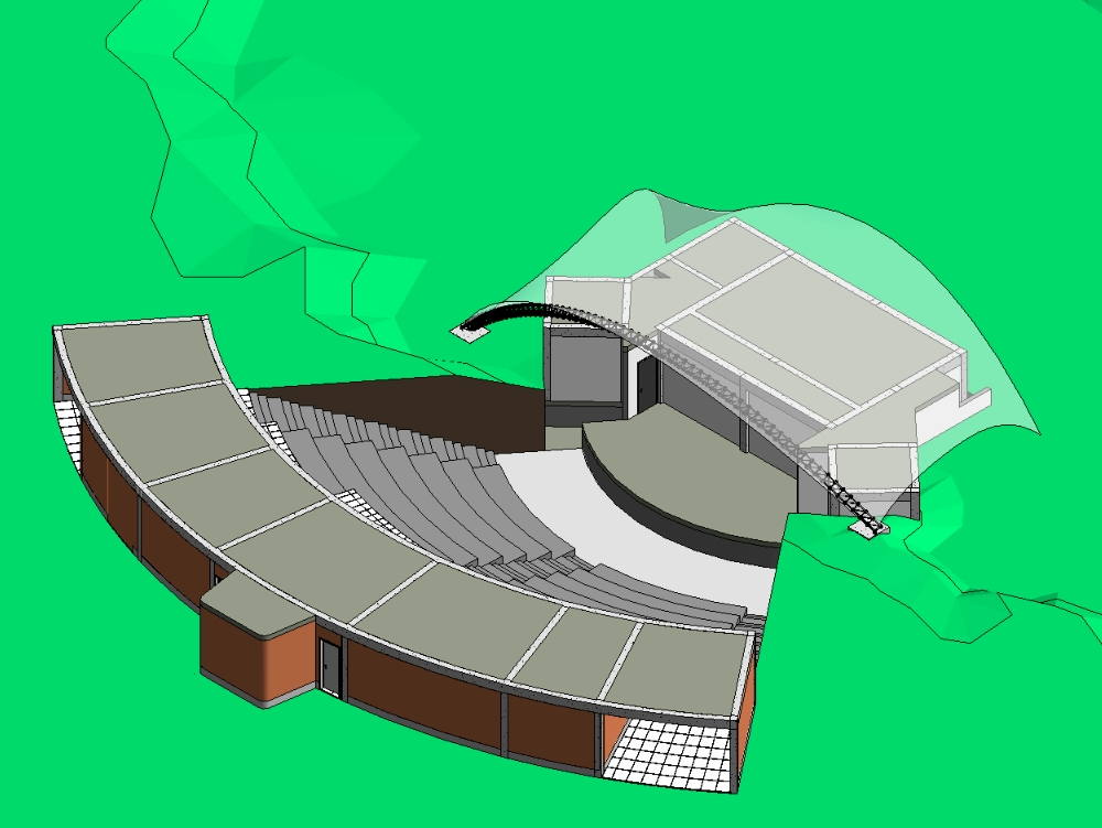 Sloping amphitheater with a canvas roof and metal structure