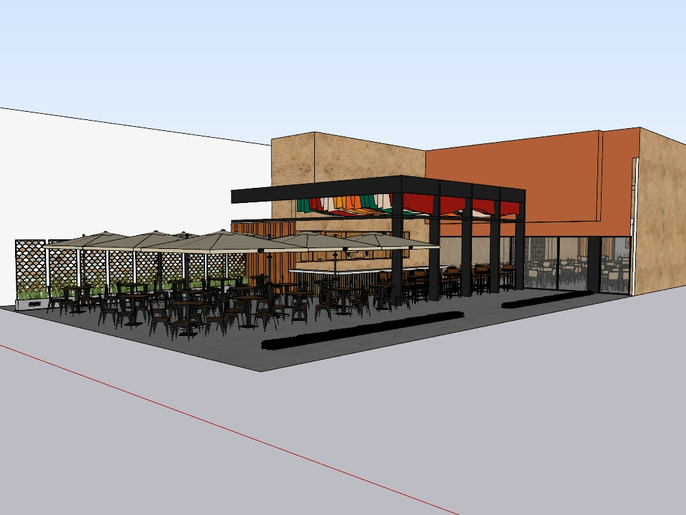 Restaurant with terrace and bar with tables