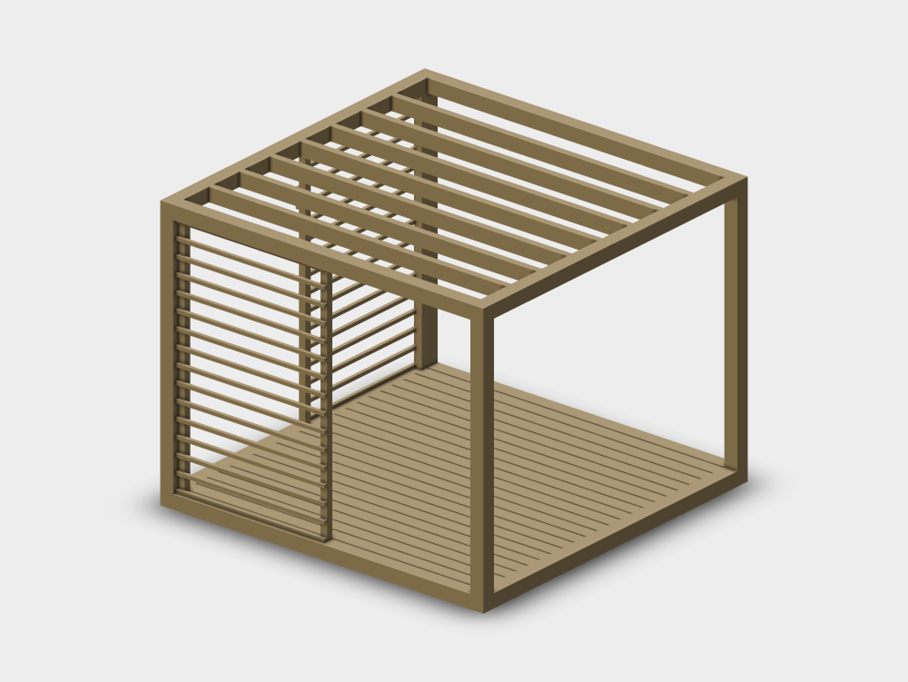 Outdoor pergola with floor and parasols