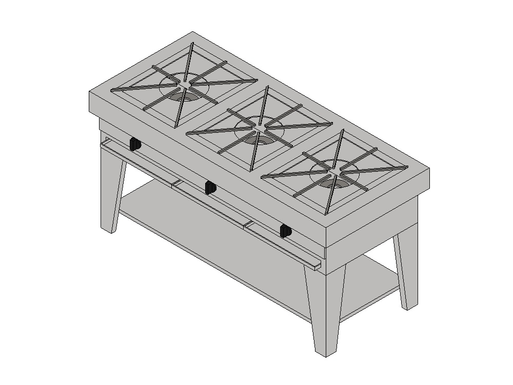 Industrial kitchen with three burners