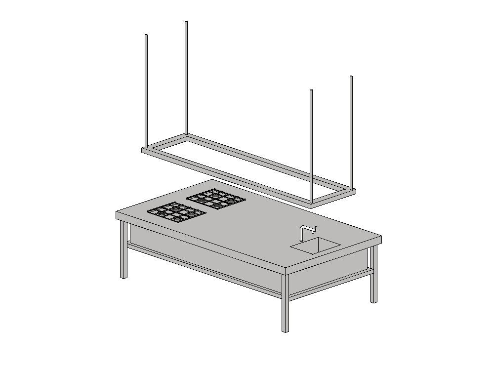 Mesa industrial de metal com prateleira suspensa