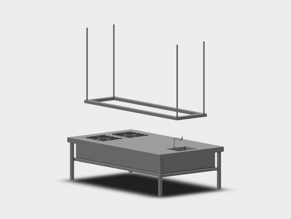 Table industrielle en métal avec étagère suspendue