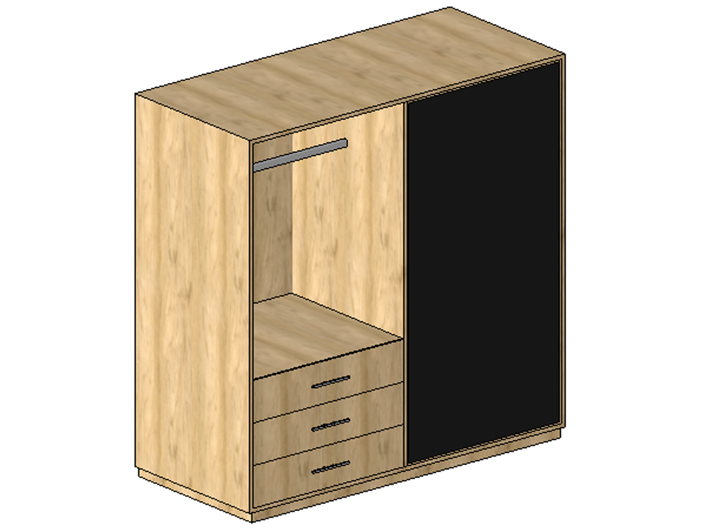 Closet with drawer rail and mirror