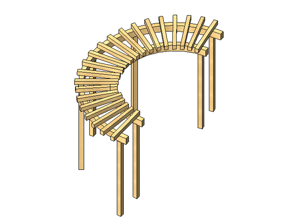 Semicircular wooden pergola