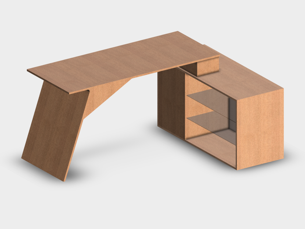 Bureau de direction en L avec étagères en verre