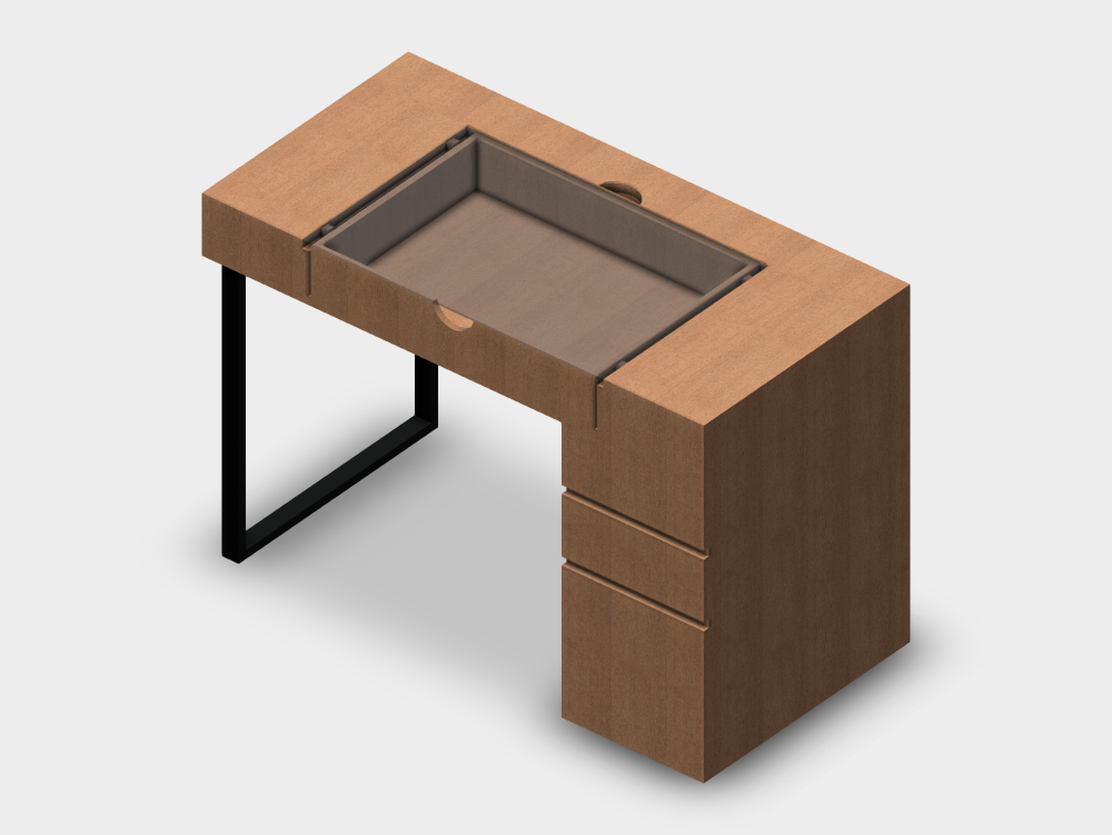 Bureau avec tiroir central et tiroir latéral