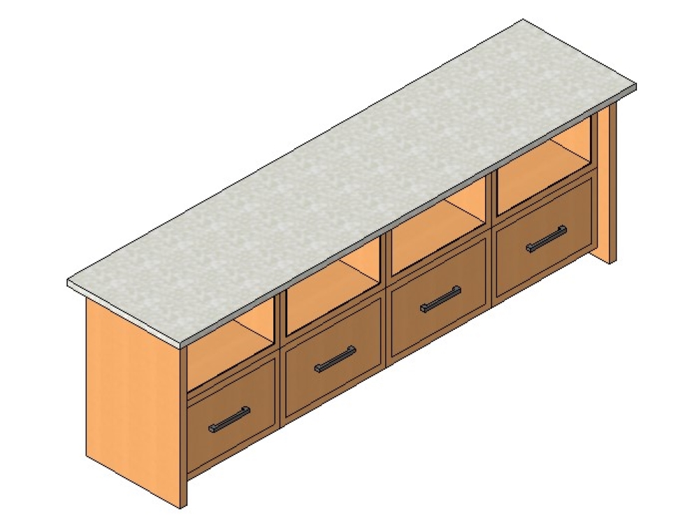 Island with shelves and drawers