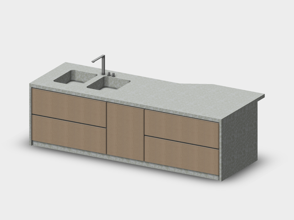 Isla de cocina contemporánea con doble fregadero