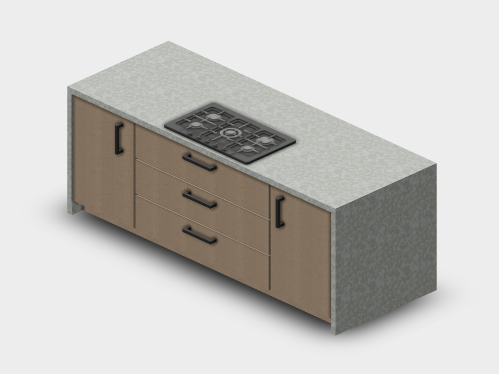 Kitchen island with cooktop and storage