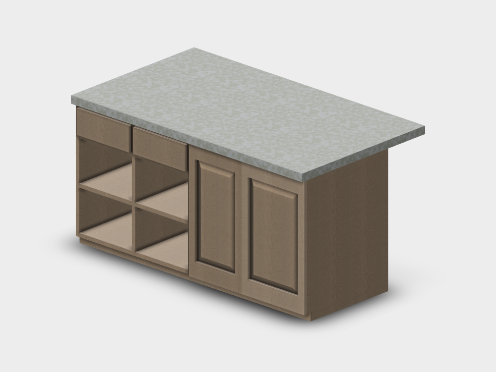 Isla de cocina con estantería y gabinetes