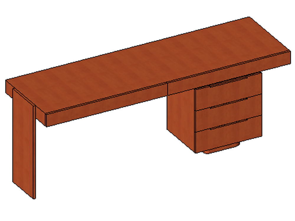 Bureau moderne avec plateau continu et tiroirs latéraux