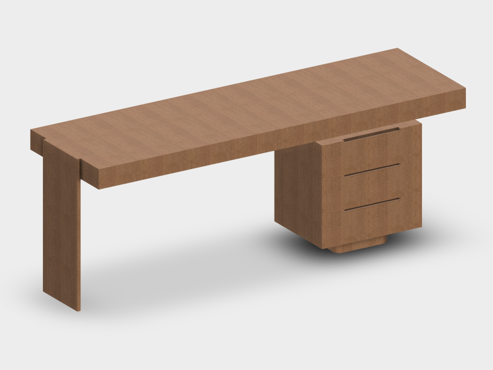 Bureau moderne avec plateau continu et tiroirs latéraux