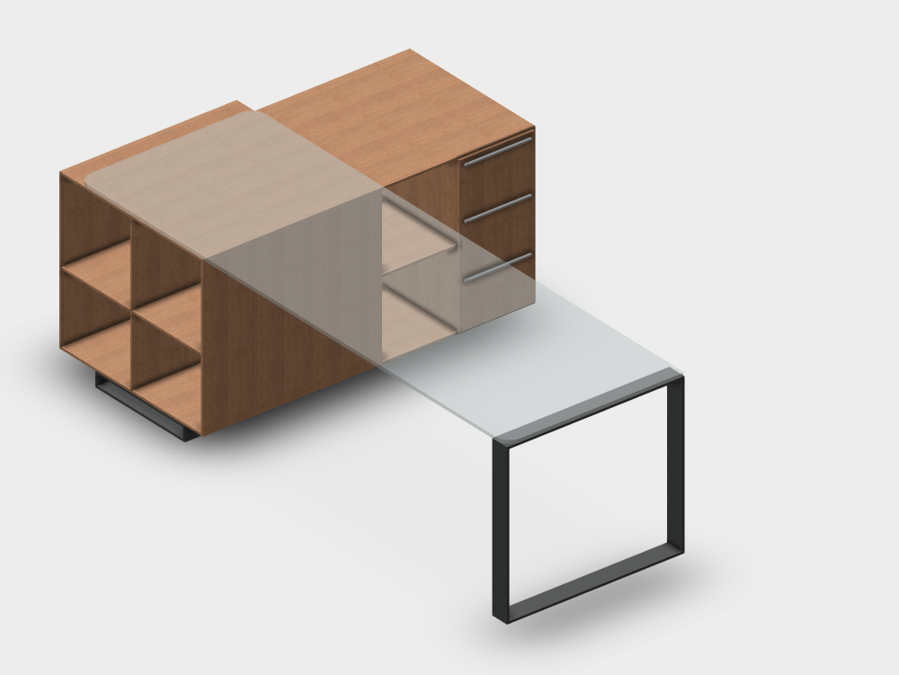 Escritorio con tapa de vidrio y estructura metálica