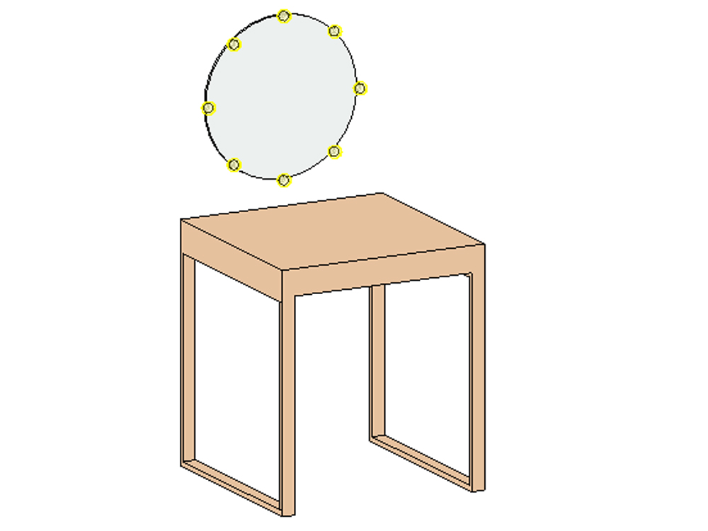 Dressing table with round mirror and lights