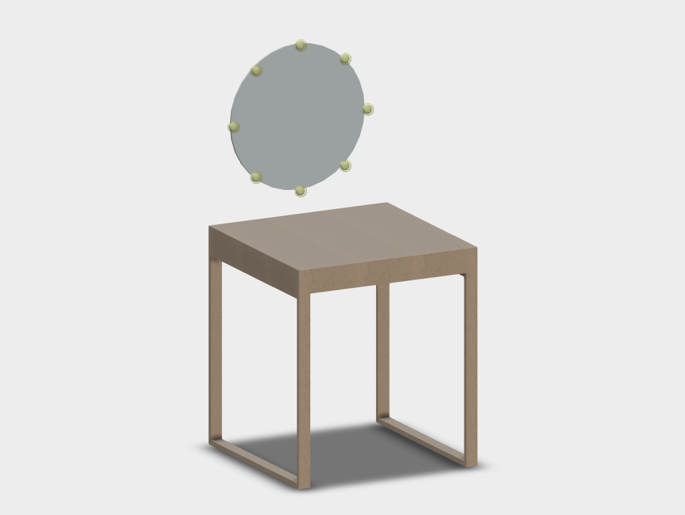 Penteadeira com espelho redondo e luzes